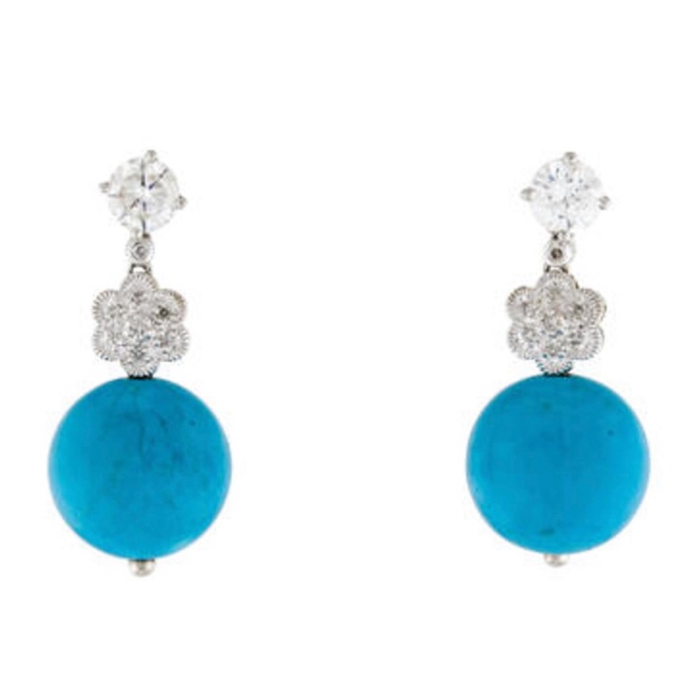 Earrings 14K 1.43ctw Diamond & Dyed Howlite Flower Drop Earrings